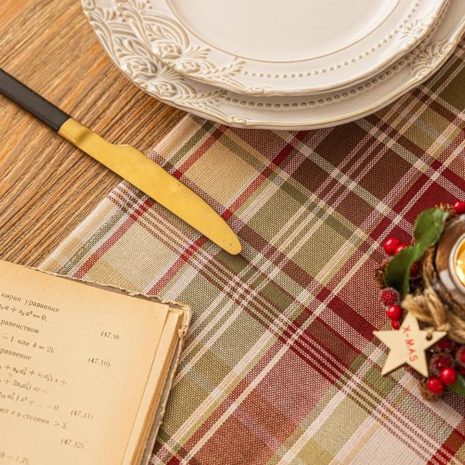 Beige Plaid Christmas Table Runner, Winter Holiday Table Runners 72 inches Long - Image 7