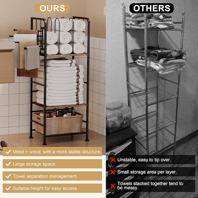 Towel Rack Free Standing 3-Tier M-Shaped Detachable Dividers, 4 Rotatable Bars - Image 9