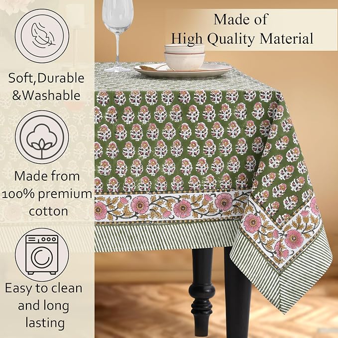 CPC Tablecloth 100% Cotton 72x140 Inch Indian Block Print Easter Rectangle - Image 7