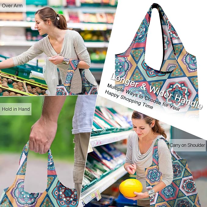 BeeGreen Boho Gifts for Women Geometric Reusable Grocery Bags Mandala Shopping - Image 5