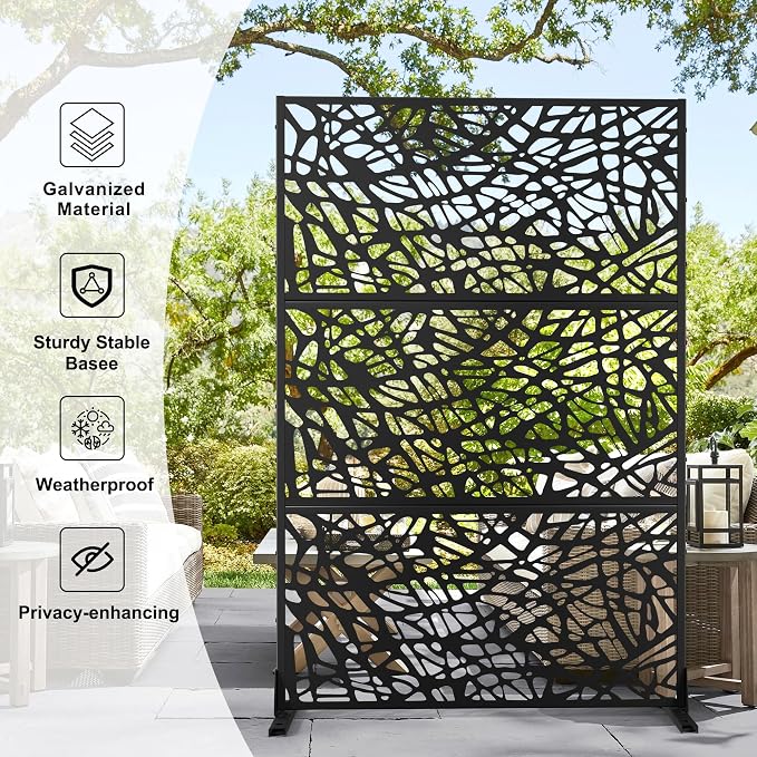 Elevens Metal Outdoor Privacy Screen, Freestanding Outdoor Divider Decorative - Image 5