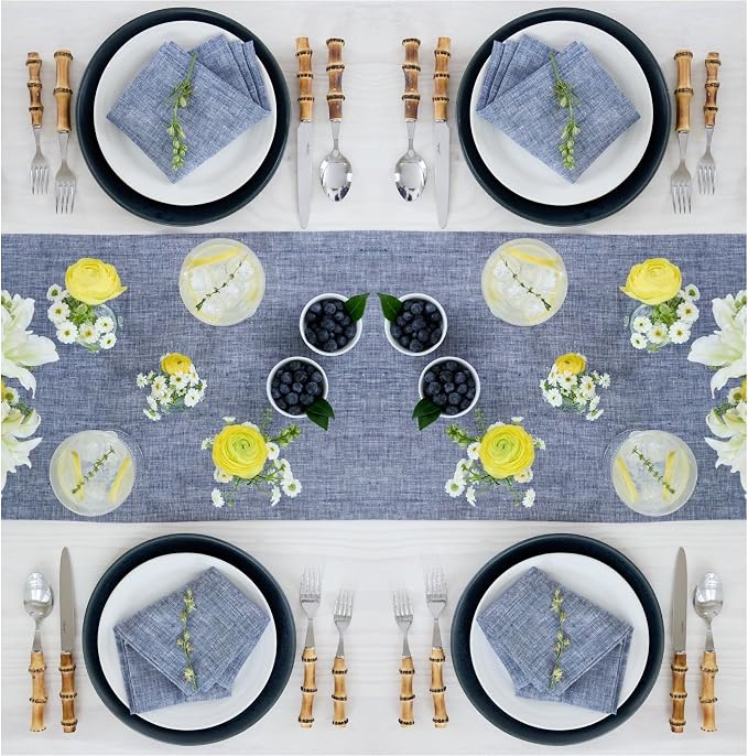 Solino Home Linen Chambray Indigo Table Runner 120 Inches Long - Image 3