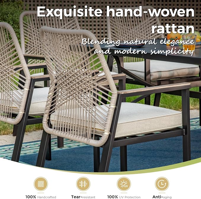 9 Pieces Outdoor Dining Set for 8, Patio Dining Set Wicker Rattan Chairs - Image 2
