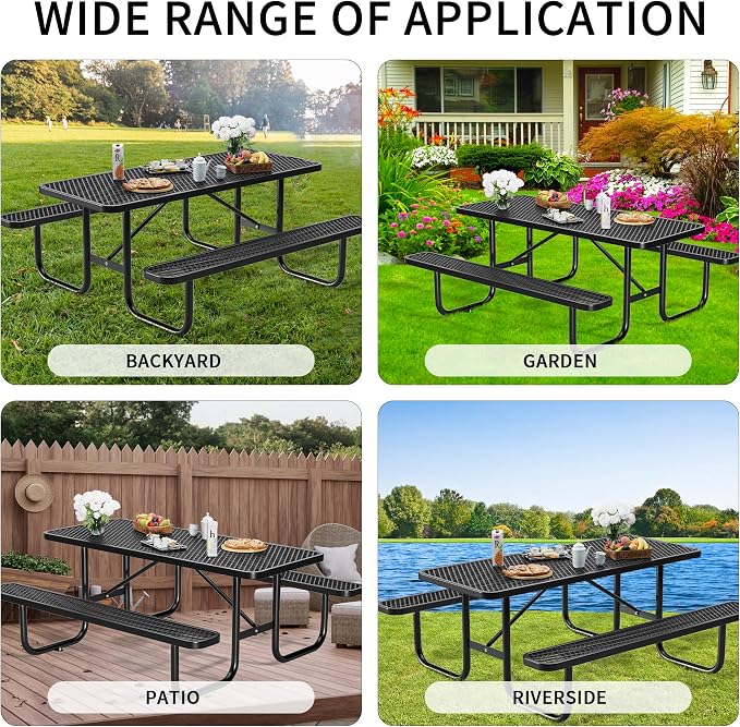 6 FT Metal Picnic Tables for Outside, Outdoor Coated Steel Heavy Duty - Image 7