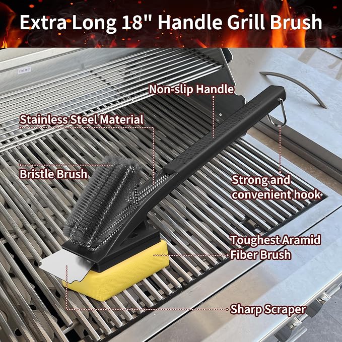 BBQ Grill Brush with Scraper-Removable BBQ Clearning Brush Head with Wire - Image 3