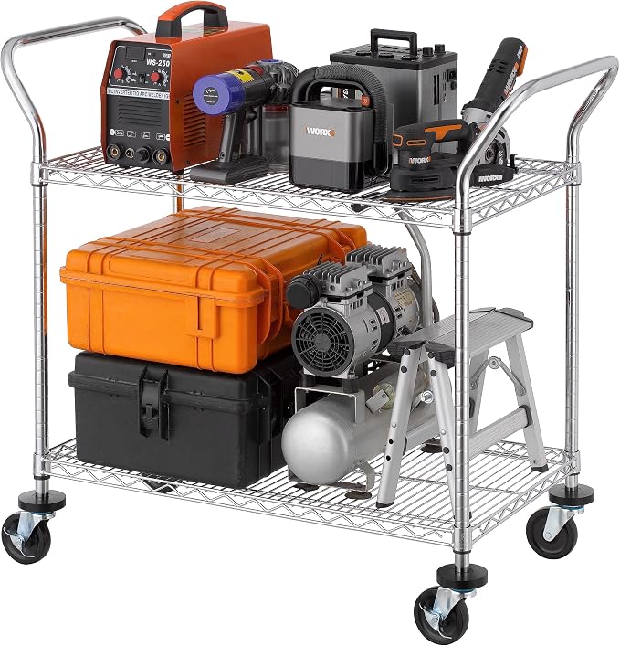 Finnhomy 2-Tier Commercial Grade Rolling Cart, Heavy Duty Utility Cart - Image 2