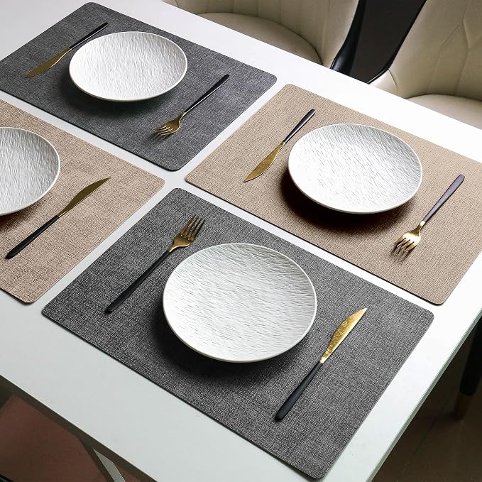 Faux Leather Vinyl Placemats Set of 6 Wipeable Heat Resistant Place Mats 100% - Image 6