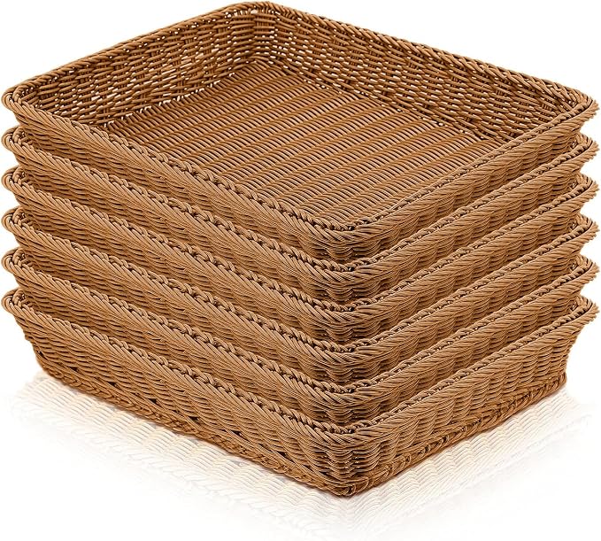 Eccliy 6 Pack Poly Wicker Bread Baskets 19 Inch Imitation Rattan Serving Trays by Eccliy