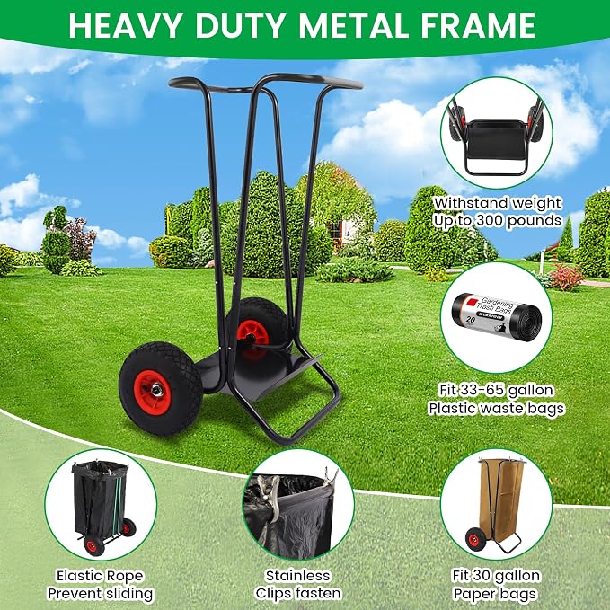 ARCITON Trash Bag Holder with Wheels, Heavy Duty Metal Garden Garbage Bag - Image 4