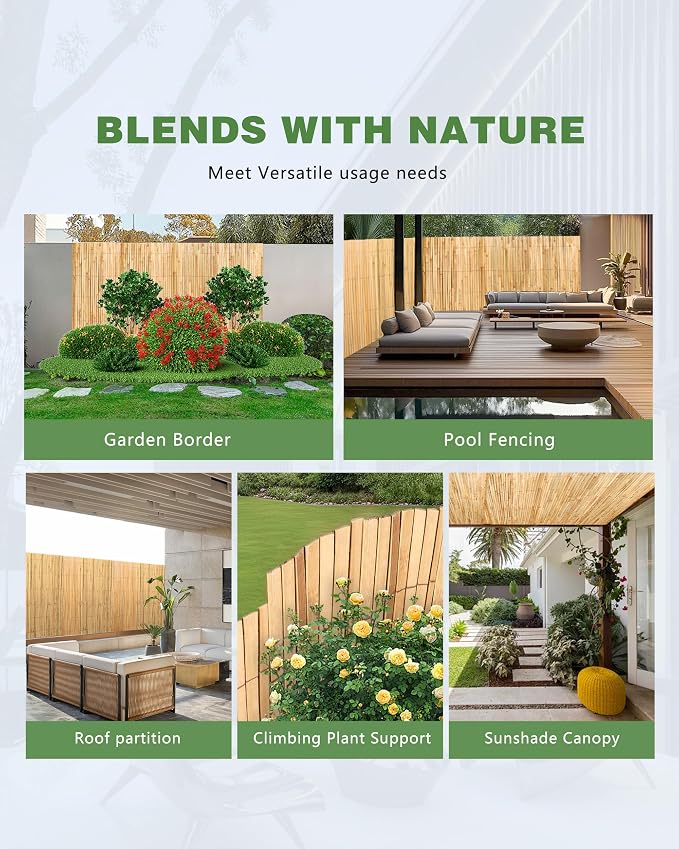Bamboo Privacy Fence Roll 6ft x 13ft, Natural Bamboo Slat Screening Panels - Image 7