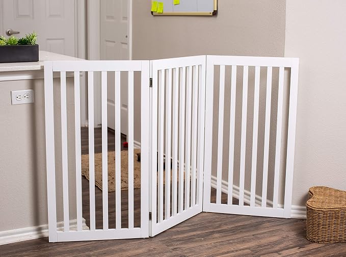 INTERNET'S BEST Dog Gate Indoor Freestanding Pet Barrier, Folding Wood Dog Fence - Image 9