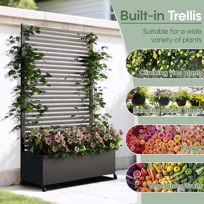 Metal Planter Box with Trellis Privacy Screen, Raised Garden Bed with Trellis & - Image 5