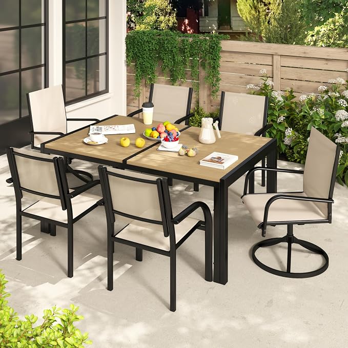 Outdoor Dining Set for 6, 59” Patio Table and Chairs Set by COCLUB