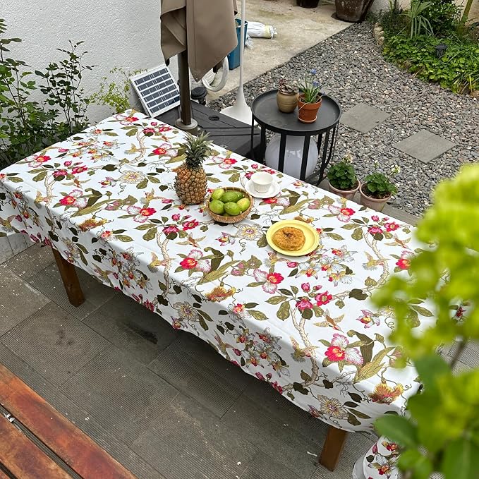 Rectangle Waterproof Tablecloth, Spring Summer Birds Floral Table Cloth - Image 7
