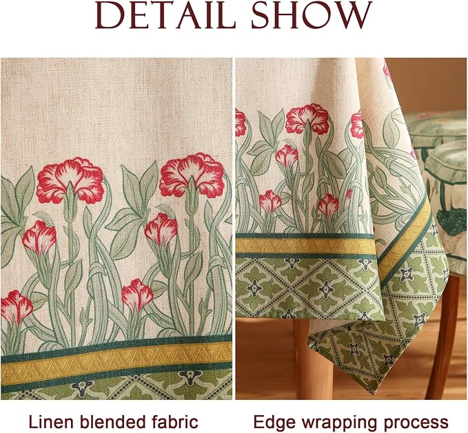 patdrea Designer Vintage Linen Rectangle Table Cloth, Floral Leaves Pattern - Image 5