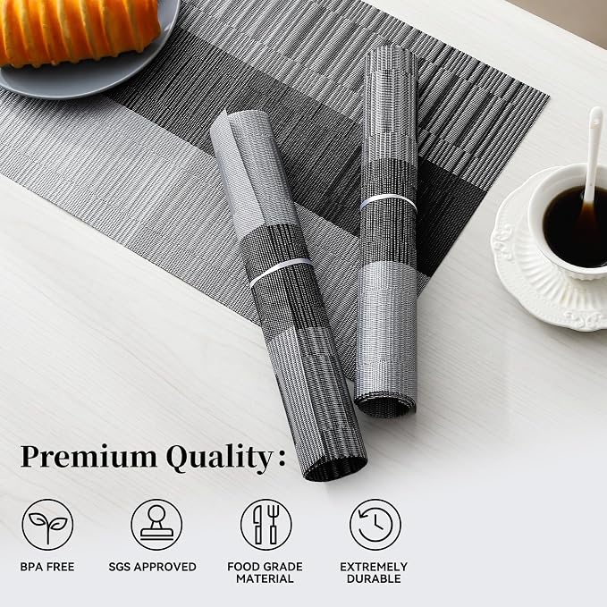 Leetaltree Grey with White Striped Placemats Set of 8 - Image 2