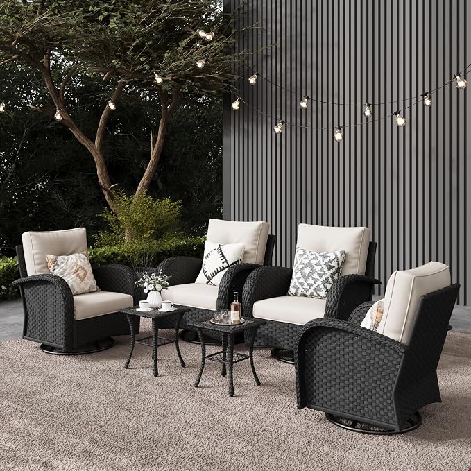 LayinSun 6 Pieces Outdoor Patio Furniture Set, Rattan Wicker Sectional Swivel by LayinSun