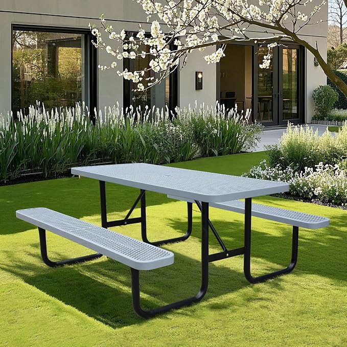 6FT Rectangular Metal Picnic Table - Image 7