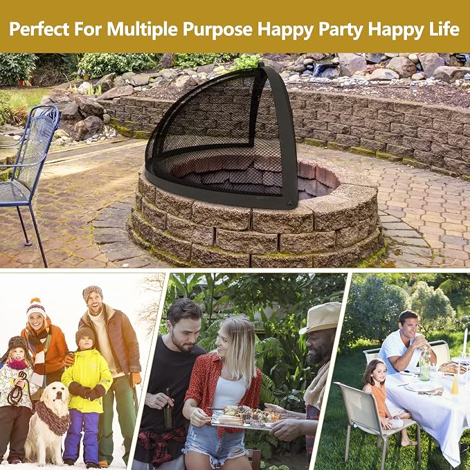 40In Round Fire Pit Spark Screen Cover, Outdoor Patio Easy-Opening Fire Pits - Image 5