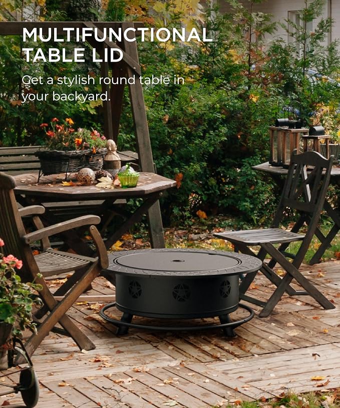 35 Inch Fire Pit with BBQ Grill, Wood Burning Fire Pits - Image 3