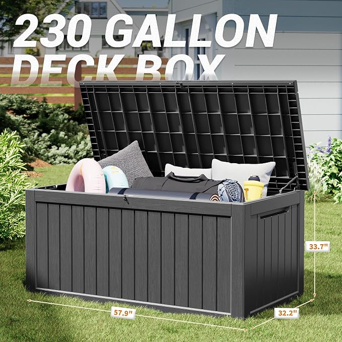 NUNU LAB 230 Gallon Outdoor Storage Box, Large Resin Deck Box - Image 2