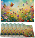 Placemats Set of 6, Colorful Butterfly Table Mats, Flowers Washable Linen Table by ZTHLL