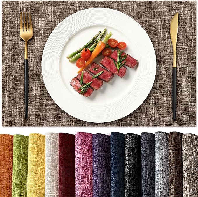 KXN Placemats Set of 8, Dual-Layer Thickened Faux Linen Table Mats, Heat by Homepage