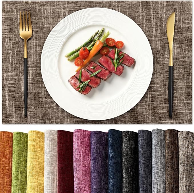 KXN Placemats Set of 4, Dual-Layer Thickened Faux Linen Table Mats, Heat by Homepage