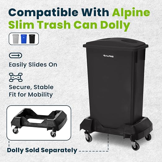 Alpine 23 Gallon Slim Recycling & Trash Bin Set – 3-Pack Blue/Black/Grey - Image 8