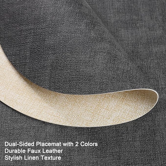 Placemats and Coasters, Washable Reversible Placemats Round Faux Leather - Image 2