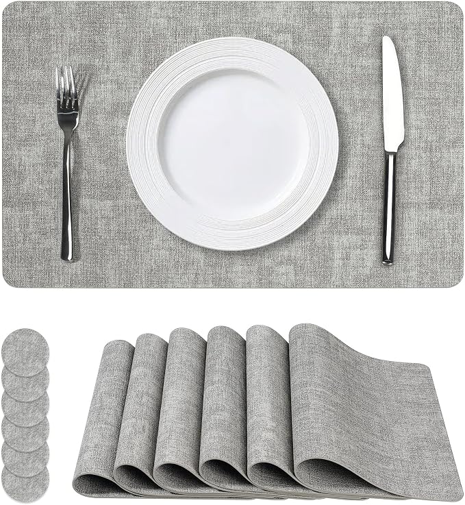 Vinyl Placemats Set of 6, Faux Leather Waterproof and Heat Resistant Place Mats by NCUE