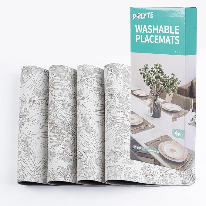 POLYTE Indoor/Outdoor Washable Embossed Vinyl Faux Leather Table Dining - Image 7