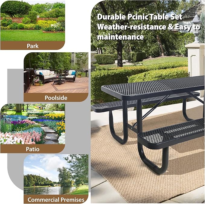 6FT Rectangular Metal Picnic Table - Image 6
