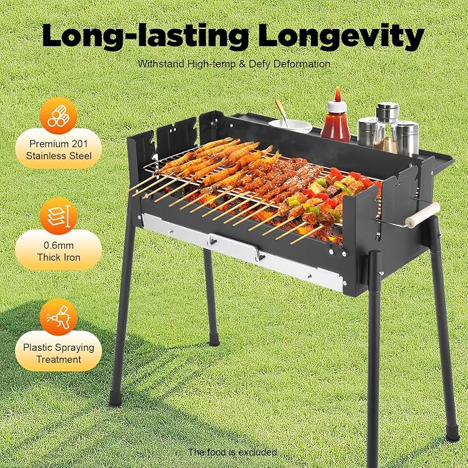 Foldable Charcoal Grills, Hibachi BBQ Portable charcoal grill, Height - Image 2