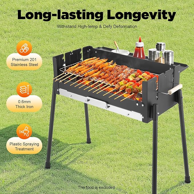 Portable Charcoal Grill, Folding BBQ Barbecue Grill, 27.56" Kebab Grill - Image 6
