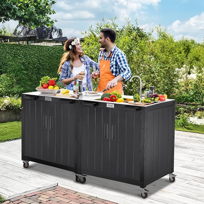 Freestanding Grill Cart with Sink and Cabinet, Movable Outdoor Cart Table with - Image 7