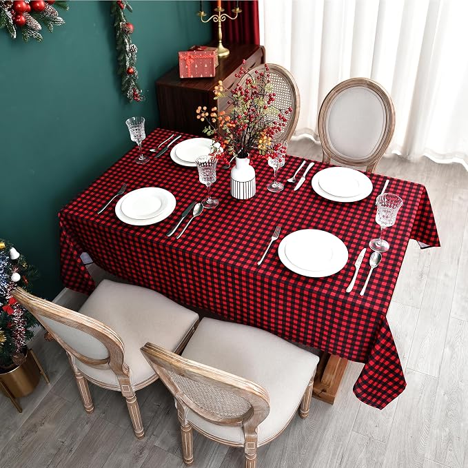 Red Gingham Christmas Plaid Tablecloth - Image 8