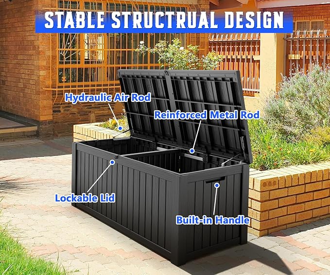 NUNU LAB Outdoor Storage Box 150 Gallon, Resin Large Sturdy Deck Box, Backyard - Image 6