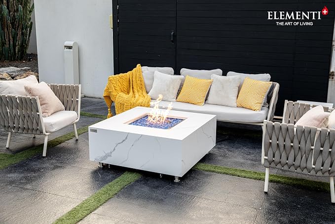 Elementi+ | Bundle Bianco Gas Fire Pit | Marble Porcelain & Metal Frame | 40" - Image 5