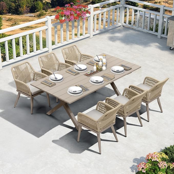 PURPLE LEAF Outdoor Patio Dining Set All-Weather PE Rattan Furniture Set by PURPLELEAF