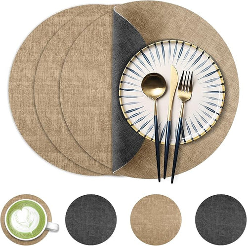 13-Inch Faux Leather Round Placemats Set of 4, Waterproof Anti-Slip Dual Sided by Fyvva