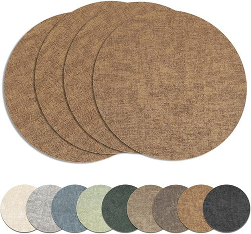 13" Round Placemats Set of 4, Reversible Faux Leather Heat Resistant Table Mats by NCUE