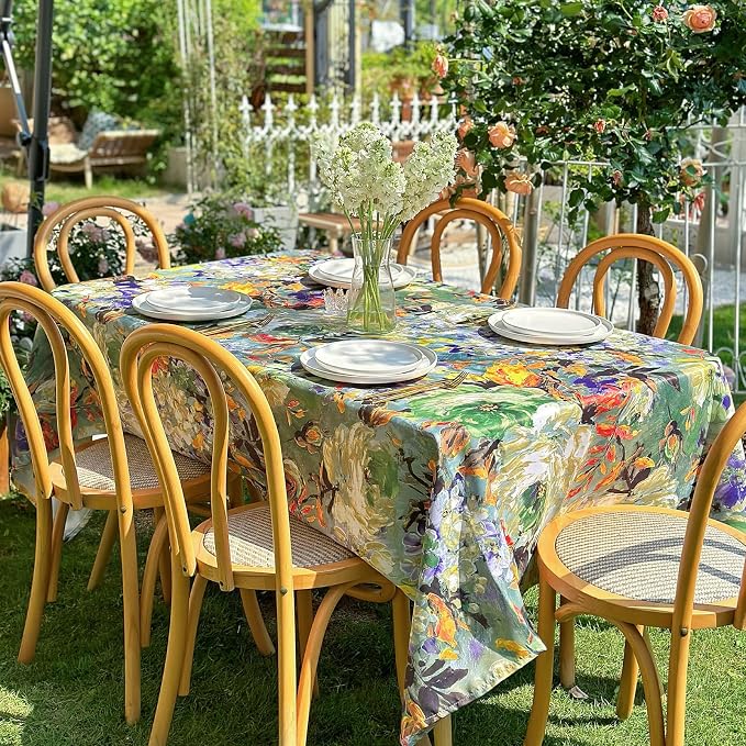 Rectangle Outdoor Tablecloth 120 x 60 Inch, Block Print Waterproof Table Cloth by ZIWUROAD