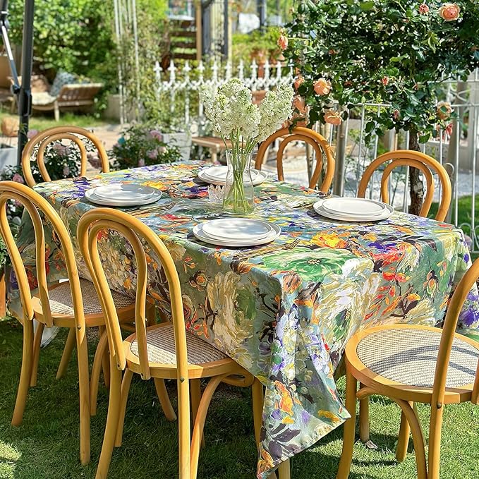 Outdoor Square Tablecloth, Activated Print Floral Waterproof Table Cloth by ZIWUROAD
