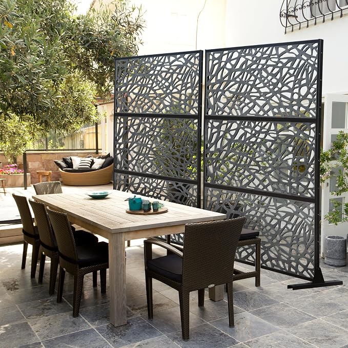 Domi Outdoor Living Privacy Screen, Freestanding, Plastic Mesh, Galvanized - Image 2