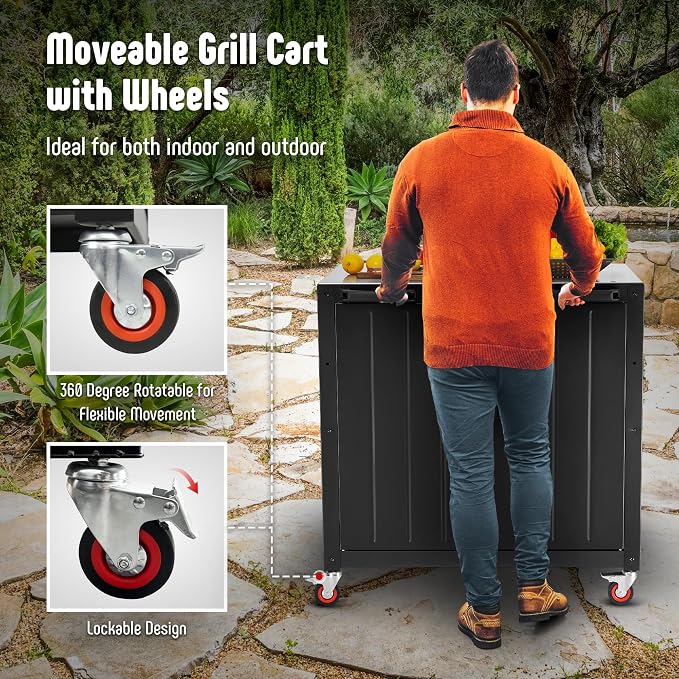 Grill Table, Outdoor Bar Cart Grill Cart - Image 6