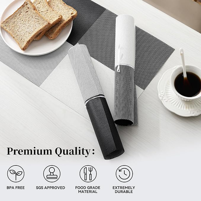 Leetaltree Gray with White Grid Pattern Placemats Set of 6 - Image 2