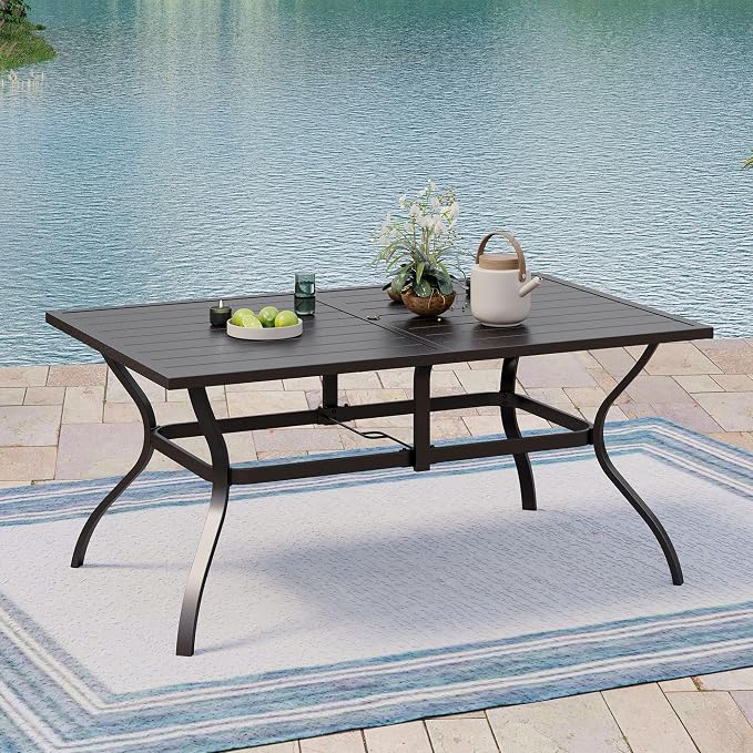 Outdoor Patio Dining Table for 6, All Weather Wrought Iron Black Outdoor Table - Image 8