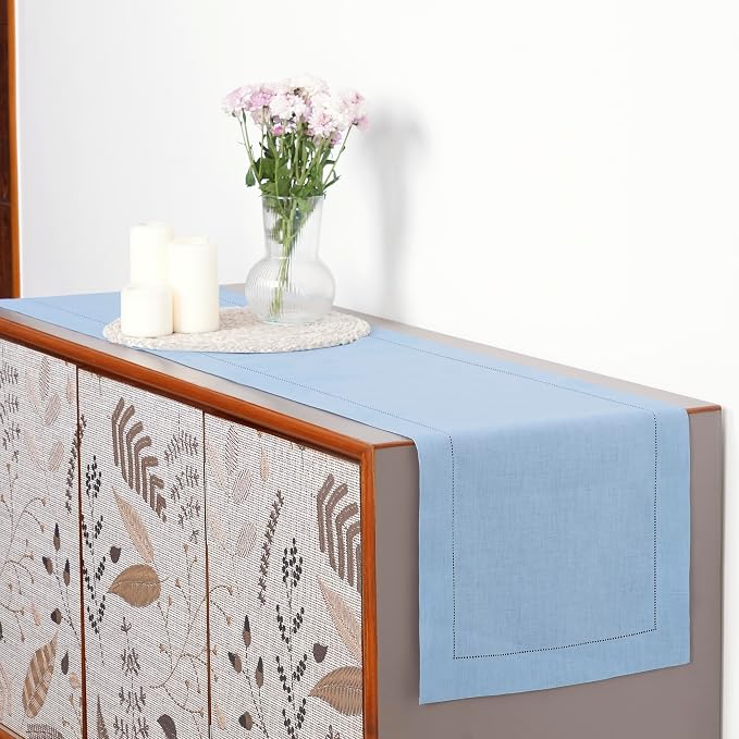 D'Moksha Homes Linen Powder Blue Table Runner 72 Inches Long - Image 3