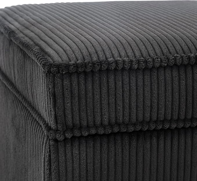 Adeco 17 Inch High Striped Flannel Black Cube Ottoman Storage, 3D Embossed - Image 7